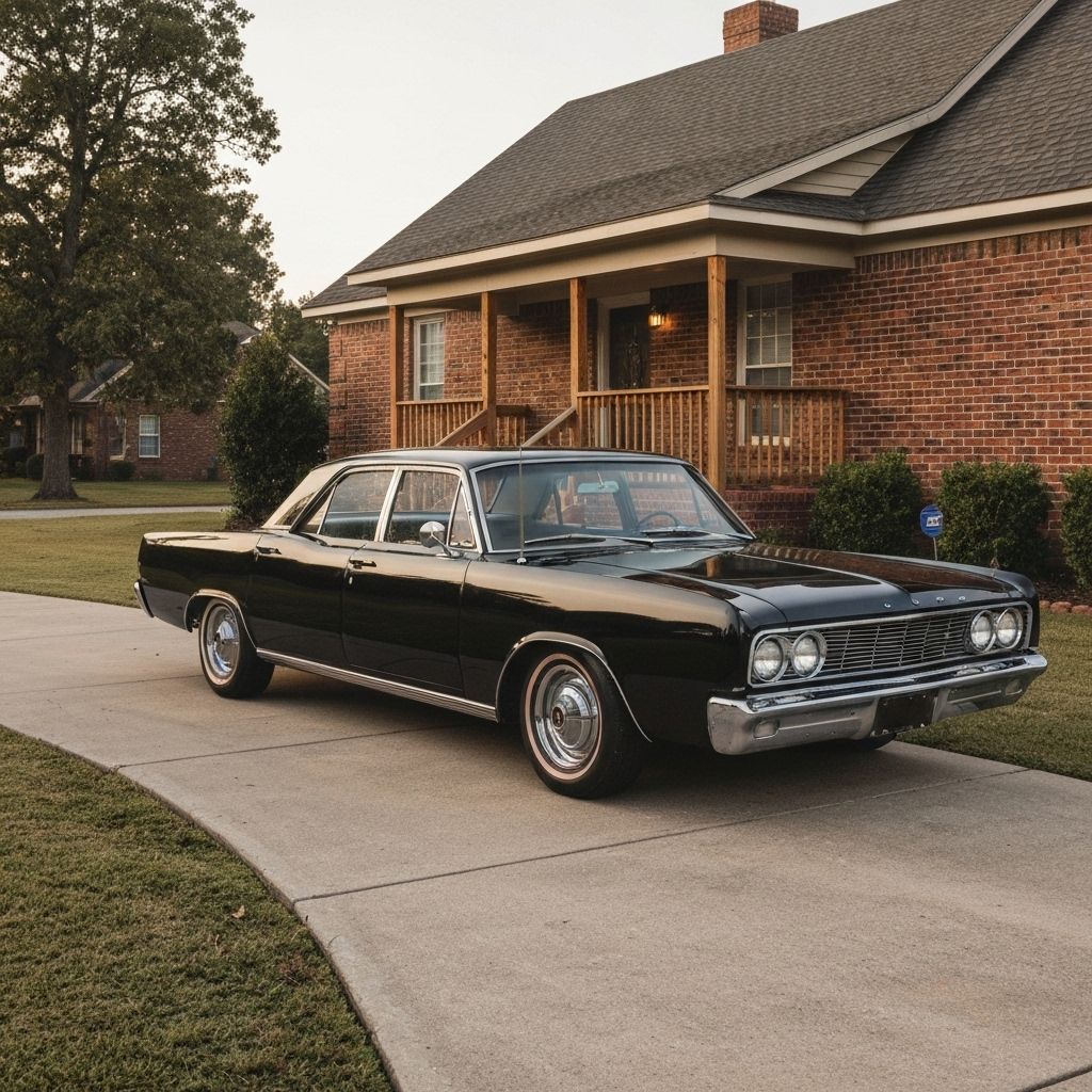 Car parked in brick home driveway